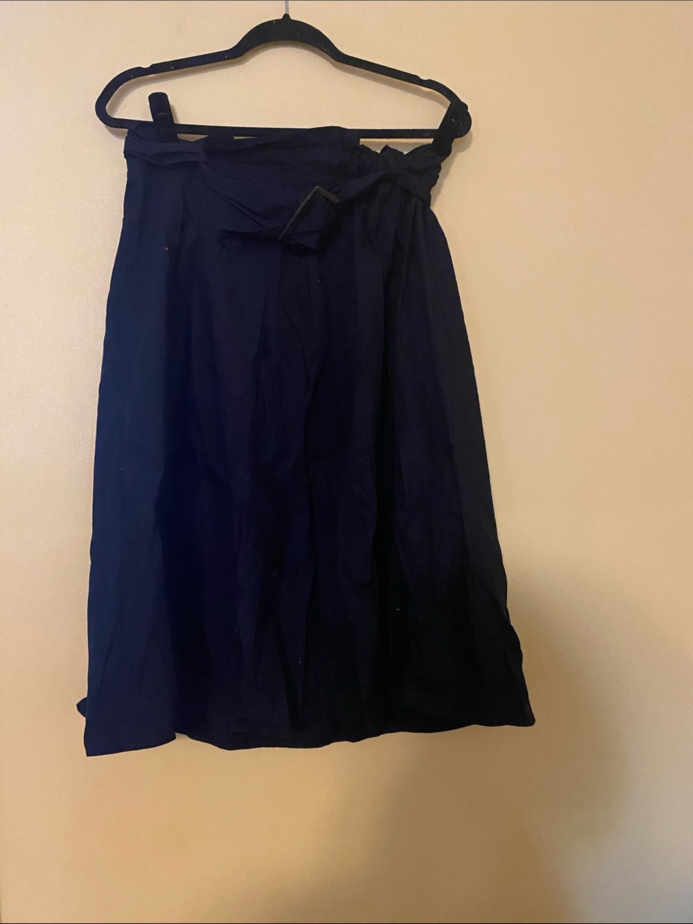 Black Midi Paperbag Waist Skirt with Self-Tie Belt - Women's
